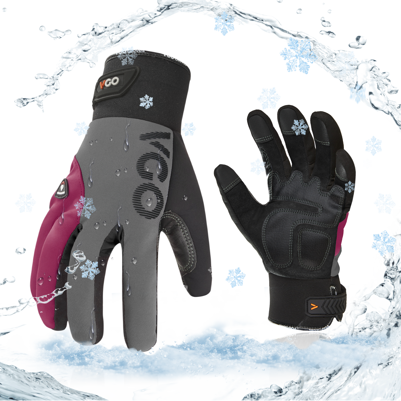 VGO 1Pair -20℃/-4°F Warm Winter Mechanic Gloves, Cold Weather Waterproof Safety Work Gloves,Cold Storage or Freezer Use,w/3M Thinsulate Lining,Touchscreen(SL8777FW-FM)