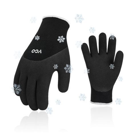 VGO 5Pairs Freezer Winter Work Gloves, Double Lining Rubber Latex Coated for Outdoor Heavy Duty Work(Black/Red, RB6032)