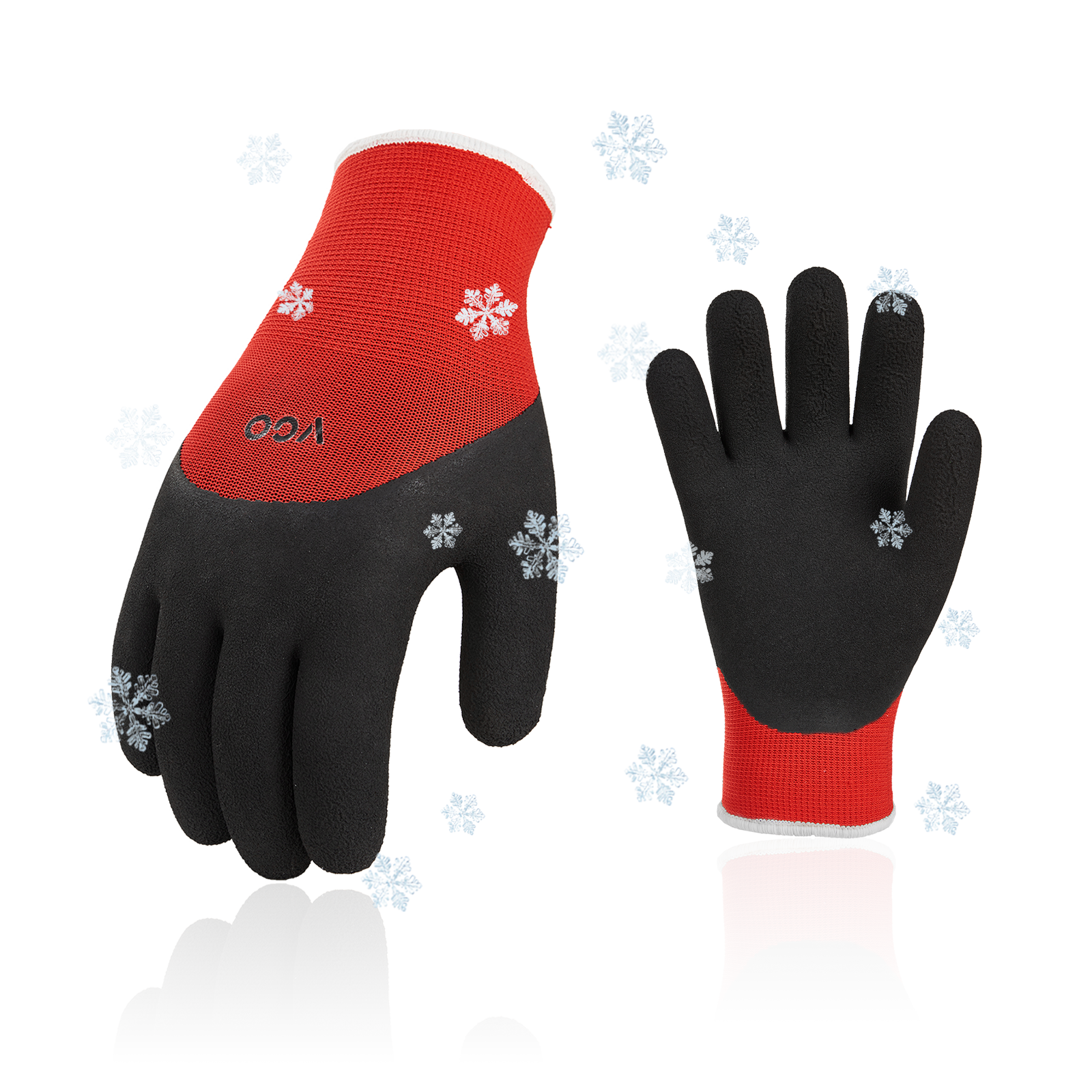VGO 5Pairs Freezer Winter Work Gloves, Double Lining Rubber Latex Coated for Outdoor Heavy Duty Work(Black/Red, RB6032)