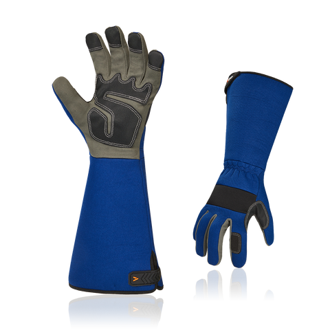 VGO 1 Pair Gardening Gloves Ladies/Men, Safety Work Gloves, Long Sleeves Gauntlet, Puncture Proof, Touchscreen(Green/Blue,AL6608)