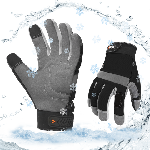 Vgo 1Pair 5℃/41°F Winter Work Gloves Men, Cold Weather Waterproof Safety Work Gloves,Cold Storage or Freezer Glove, Touchscreen(SL7584FLWP-BLA)