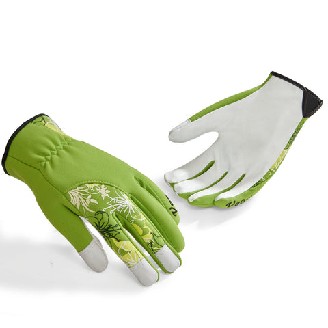 VGO 1-Pair Women's Gardening Gloves - Synthetic leather or Premium Goat Leather Work Gloves with Thornproof&Non-Slip Grip, Breathable Floral Design, Ergonomic Fit for Pruning, Landscaping,Outdoor(GA7444/SL7443)