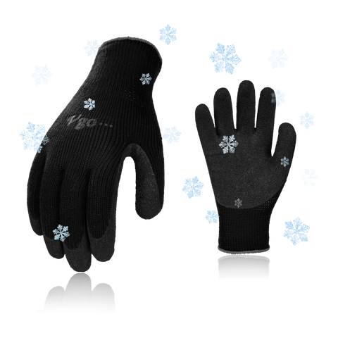 VGO 3 Pairs Foam Latex Coated Gardening and Work Gloves (Black, High-Vis Orange & Green, RB6010)