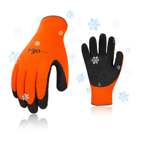 VGO 3 Pairs Foam Latex Coated Gardening and Work Gloves (Black, High-Vis Orange & Green, RB6010)