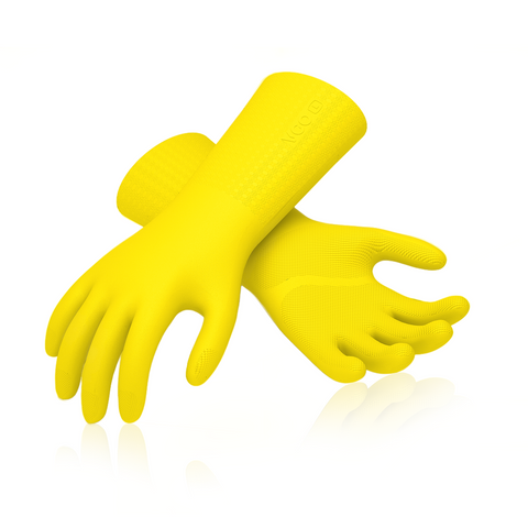 VGO 1 Pair Reusable Household Gloves Infused with Aromas, Innovative Lined Dishwashing Gloves, 3 Times durability Cleaning Gloves, Long Sleeves Kitchen Gloves, Cleaning, Working, Painting, Gardening, Pet Care, Multiple functional gloves(TP1117-YEL)