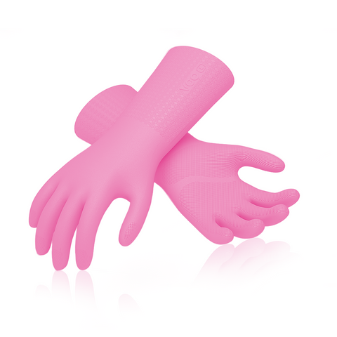VGO 1 Pair Reusable Household Gloves Infused with Aromas, Innovative Lined Dishwashing Gloves, 3 Times durability Cleaning Gloves, Long Sleeves Kitchen Gloves, Cleaning, Working, Painting, Gardening, Pet Care, Multiple functional gloves(TP1117-PIN)