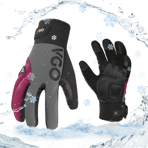 VGO 1Pair -20℃/-4°F Warm Winter Mechanic Gloves, Cold Weather Waterproof Safety Work Gloves,Cold Storage or Freezer Use,w/3M Thinsulate Lining,Touchscreen(SL8777FW-FM)