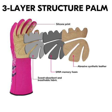 VGO 1Pair Ladies' Synthetic Leather Gardening Gloves, Long Sleeves Gauntlet, Breathable & Grip Work Gloves, High Dexterity, Washable(SL7445-RED)