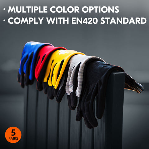 VGO 5-Pairs High Performance for Men, Multi-Functional Safety Work Gloves, Builder Gloves, Gardening Gloves, Light Duty Gloves, Value Pack (5 Colors, AL8736)
