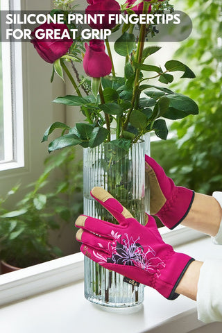 VGO 1-Pair Women's Gardening Gloves - Synthetic leather or Premium Goat Leather Work Gloves with Thornproof&Non-Slip Grip, Breathable Floral Design, Ergonomic Fit for Pruning, Landscaping,Outdoor(GA7444/SL7443)