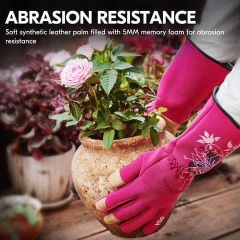 VGO 1Pair Ladies' Synthetic Leather Gardening Gloves, Long Sleeves Gauntlet, Breathable & Grip Work Gloves, High Dexterity, Washable(SL7445-RED)
