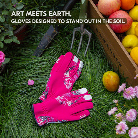 VGO 1-Pair Women's Gardening Gloves - Synthetic leather or Premium Goat Leather Work Gloves with Thornproof&Non-Slip Grip, Breathable Floral Design, Ergonomic Fit for Pruning, Landscaping,Outdoor(GA7444/SL7443)
