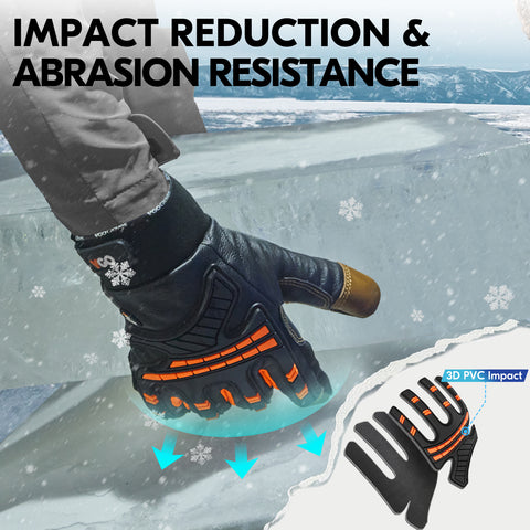 VGO  -4℉ or above Winter Waterproof High Dexterity Heavy Duty Mechanic Glove, Rigger Glove, Anti-vibration, Anti-abrasion, Touchscreen (GA8954FW-ORA)