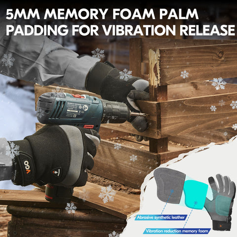 Vgo 1Pair 5℃/41°F Winter Work Gloves Men, Cold Weather Waterproof Safety Work Gloves,Cold Storage or Freezer Glove, Touchscreen(SL7584FLWP-BLA)