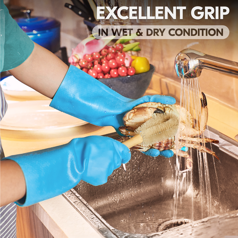 VGO 1 Pair Reusable Household Gloves Infused with Aromas, Innovative Lined Dishwashing Gloves, 3 Times durability Cleaning Gloves,Kitchen Gloves, Medical gloves,Cleaning, Working, Painting, Gardening, Pet Care, Multiple functional gloves(TP1117-BLU)