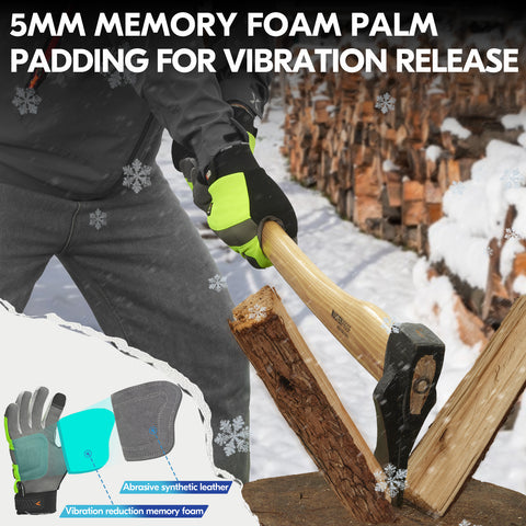 Vgo 1Pair 5℃/41°F Winter Work Gloves Men, Cold Weather Waterproof Safety Work Gloves,Cold Storage or Freezer Glove, Touchscreen(SL7584FLWP-GRE)