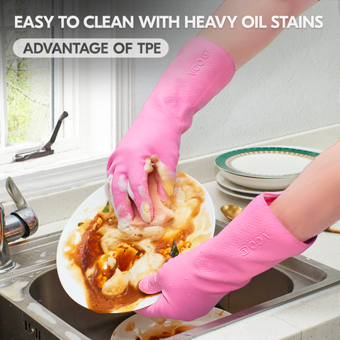 VGO 1 Pair Reusable Household Gloves Infused with Aromas, Innovative Lined Dishwashing Gloves, 3 Times durability Cleaning Gloves, Long Sleeves Kitchen Gloves, Cleaning, Working, Painting, Gardening, Pet Care, Multiple functional gloves(TP1117-PIN)