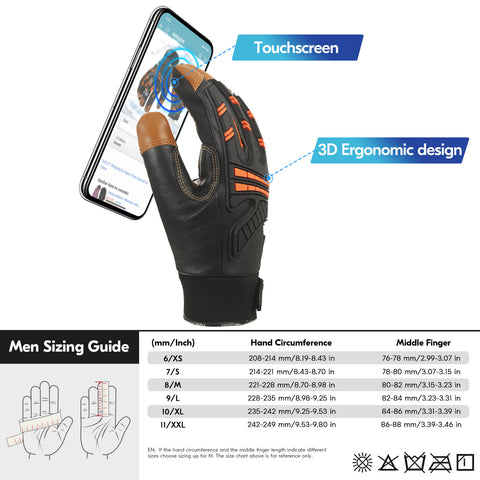 VGO  -4℉ or above Winter Waterproof High Dexterity Heavy Duty Mechanic Glove, Rigger Glove, Anti-vibration, Anti-abrasion, Touchscreen (GA8954FW-ORA)
