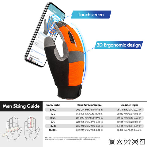 Vgo 1Pair 5℃/41°F Winter Work Gloves Men, Cold Weather Waterproof Safety Work Gloves,Cold Storage or Freezer Glove, Touchscreen(SL7584FLWP-ORA)