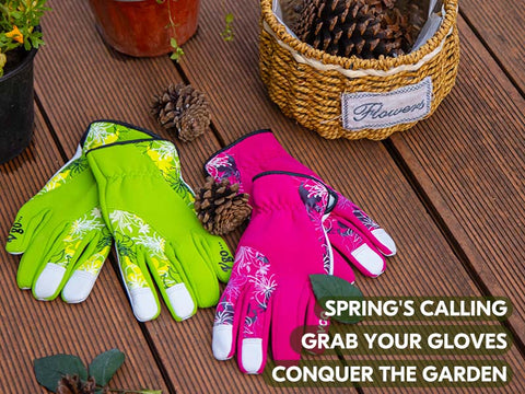 VGO 1-Pair Women's Gardening Gloves - Synthetic leather or Premium Goat Leather Work Gloves with Thornproof&Non-Slip Grip, Breathable Floral Design, Ergonomic Fit for Pruning, Landscaping,Outdoor(GA7444/SL7443)