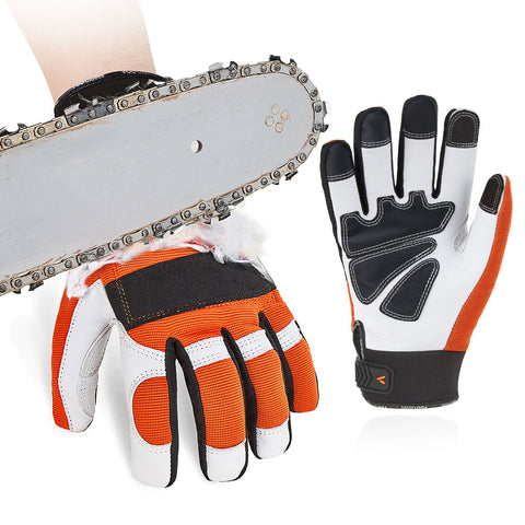 VGO 1 Pair Chainsaw Gloves with Protection on Left Hand Back12-Layer Chainsaw Protection, Safety leather Work Gloves, Mechanic Gloves(GA8912)