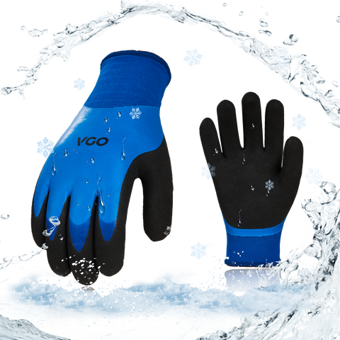 VGO 2-Pairs 32°F Triple Latex Coating Winter Gloves, Light Duty Work Gloves, Waterproof, Oil Resistance, Abrasion Resistance (Blue, RB2172)