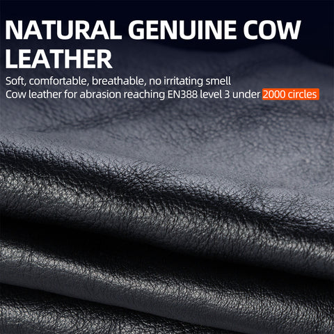 VGO 1 Pair Grained cowhide heavy mechanic work gloves, compatible with touch screen (Blue/Red, CA9730HL)