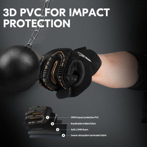 VGO 1/3 Pairs High Dexterity of Heavy-Duty Synthetic Leather Work Gloves Mechanic Gloves Rigger Gloves  (Black, SL8849)