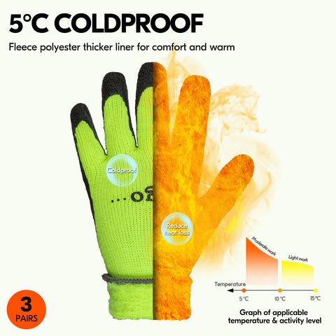 VGO 3 Pairs Foam Latex Coated Gardening and Work Gloves (Black, High-Vis Orange & Green, RB6010)