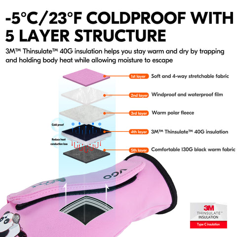 VGO 1 Pair -5℃/23°F or Above Winter Outdoor Gloves for Kids,Hiking Gloves,Cycling Gloves(Pink/Blue FT3116FL)