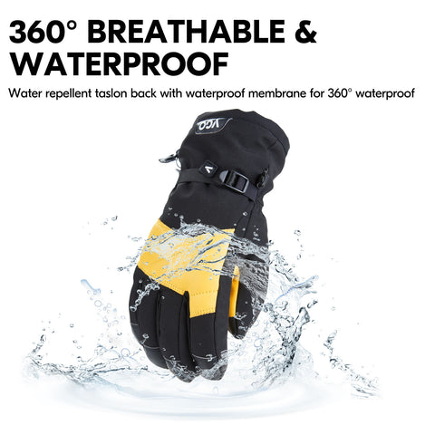 VGO 1 Pair -30℃/-22°F or Above Cow Leather Warm For Male and Female (Above 18 years old), Winter Snow Gloves, Outdoor Gloves, 3M Thinsulate Waterproof Gloves (CA2469FW)