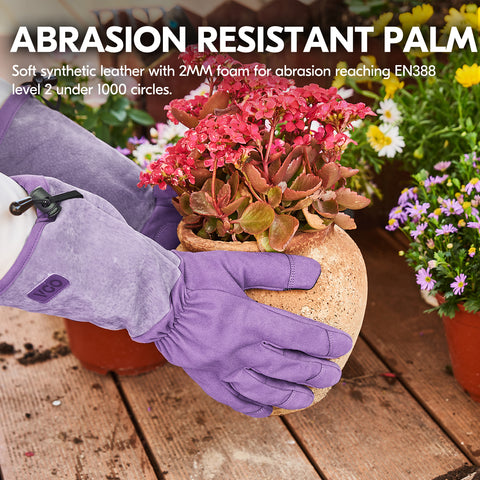 Vgo 1Pair Ladies' Synthetic Leather Palm with Long Pig Split Leather Cuff Rose Garden Gloves (Purple,SL6592W-P)