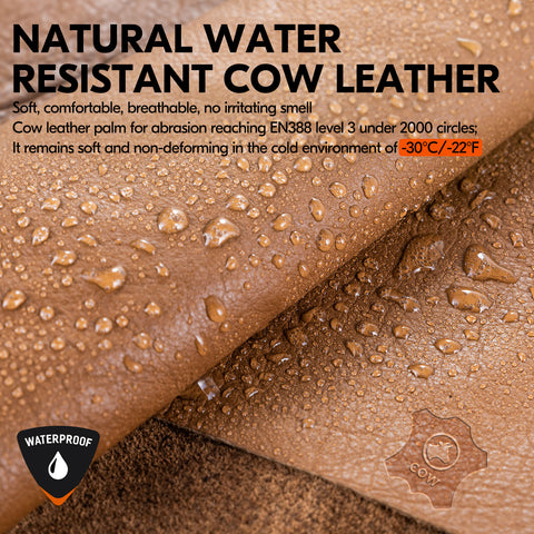 VGO 1 Pair -30℃/-22°F or Above Cow Leather Warm Ski  For Male and Female (Age Above 18 years old), Winter Snow Gloves, Outdoor Gloves, 3M Thinsulate Waterproof Gloves (CA2468FW)
