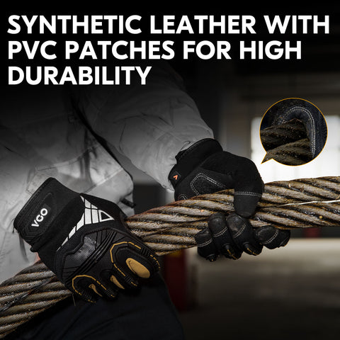 VGO 1/3 Pairs High Dexterity of Heavy-Duty Synthetic Leather Work Gloves Mechanic Gloves Rigger Gloves  (Black, SL8849)