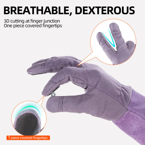 Vgo 1Pair Ladies' Synthetic Leather Palm with Long Pig Split Leather Cuff Rose Garden Gloves (Purple,SL6592W-P)