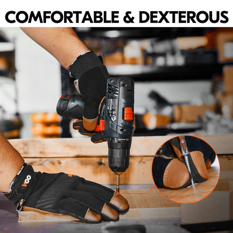VGO 1-Pair Safety Leather Work Gloves, Mechanics Gloves, Anti-Vibration Gloves,Water Resistant, Medium Duty (Brown, CA9765WP)
