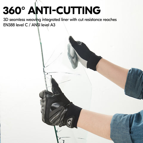 VGO 1-Pair Goat Leather Work Gloves, Mechanic Gloves, Cut Resistance ANSI A3, Touchscreen Compatible (GA9699HY)