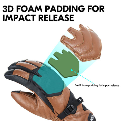VGO 1 Pair -30℃/-22°F or Above Cow Leather Warm Ski  For Male and Female (Age Above 18 years old), Winter Snow Gloves, Outdoor Gloves, 3M Thinsulate Waterproof Gloves (CA2468FW)