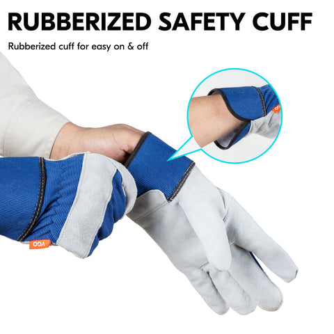 VGO Multiple Colours Cow Split Leather Men's Work Gloves with Safety Cuff (Blue&Orange&Green, CB3501)
