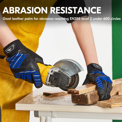 VGO 1-Pair Goat Leather Work Gloves, Mechanic Gloves, Cut Resistance ANSI A3, Touchscreen Compatible (GA9699HY)