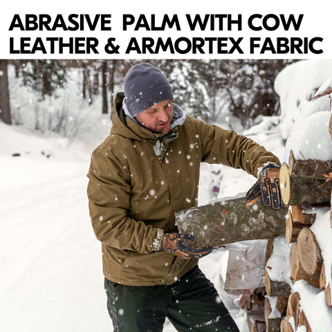 VGO 1 Pair -20℃/-4°F COLDPROOF, Winter Work Leather Gloves, Mechanics Gloves, Impact Gloves, Anti-Vibration Gloves For Men (CA7722FLWP-BRO)