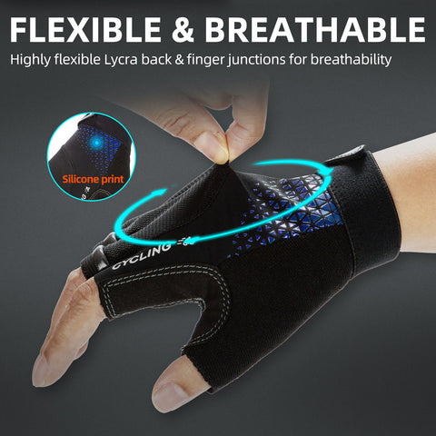 VGO 1 Pair Men's Cycling Gloves,Bike Gloves,Half Finger Bicycle Gloves with Anti-Slip Shock-Absorbing Pad,Light Weight(Blue/Grey, SL2512-M)