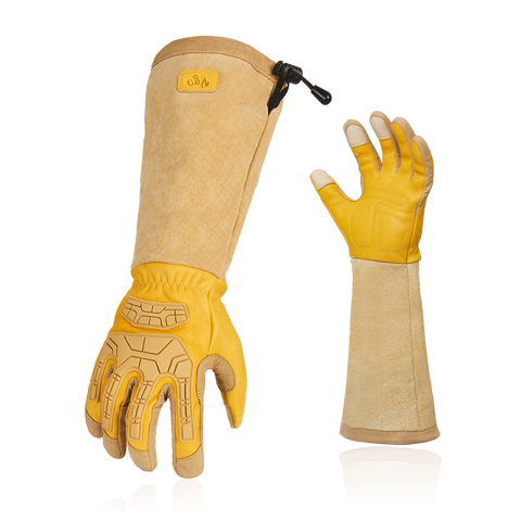 VGO 1 Pair Premium Cow Grain Leather Extra-long Cuff Thornproof, Anti-abrasion, Anti-Impact Gardening Gloves(CA9659-M)