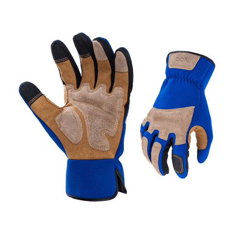 VGO Gardening Gloves Men, Safety Work Gloves, Puncture-proof, Thornproof, Touchscreen ( Colour Blue/Orange SL7475)