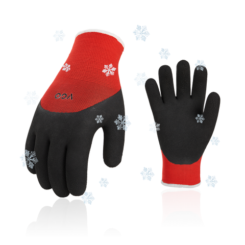 VGO 5Pairs Freezer Winter Work Gloves, Double Lining Rubber Latex Coated for Outdoor Heavy Duty Work(Black/Red, RB6032)