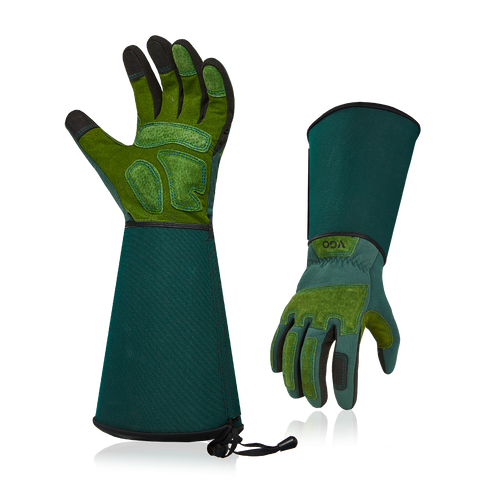 VGO 1 Pair Gardening Gloves Unses,Safety Work Gloves,Long Sleeves Gauntlet,Puncture-proof,Thorn Proof,Touchscreen(Green,SL7477)